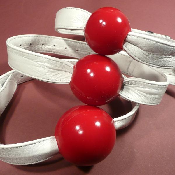 Silicone Ball Gag, red (with white leather strap)
